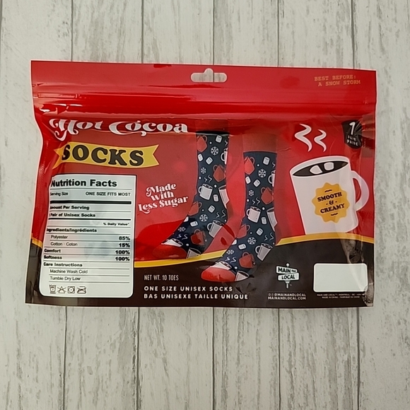 Main And Local Hot Cocoa Novelty Socks Unisex Socks NIB Holiday Gift - Picture 2 of 2